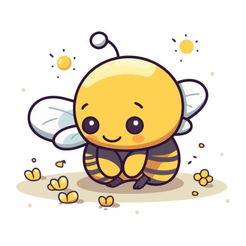 Cute cartoon bee. Vector illustration. Isolated on white backgro