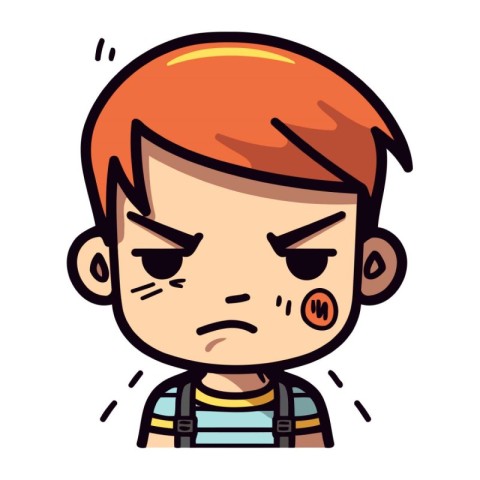 Angry boy with facial expression vector illustration. Cartoon an