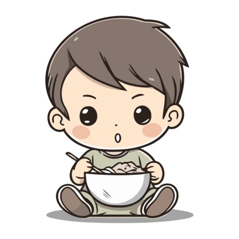 Cute boy eating bowl of cereals. Vector illustration design.