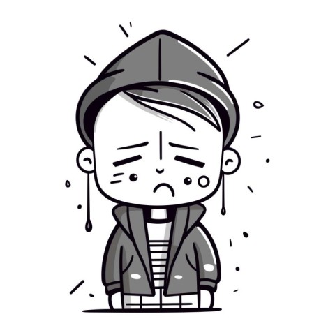 Illustration of a Kid Boy Crying and Wearing a Cap