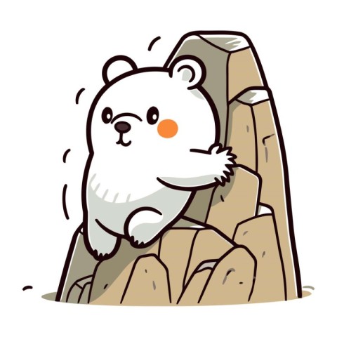 Polar bear sitting on the rock. Vector illustration of cute cart