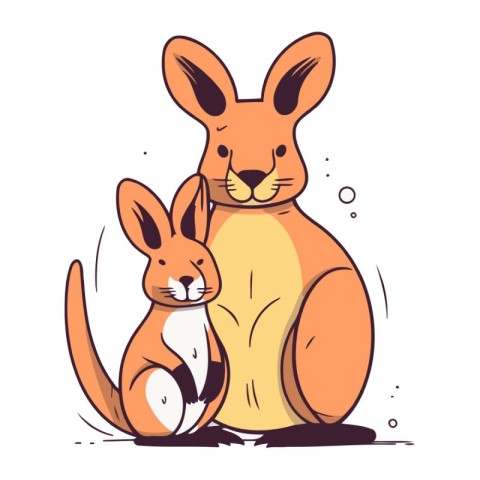 Cute kangaroos and hare. Vector illustration.