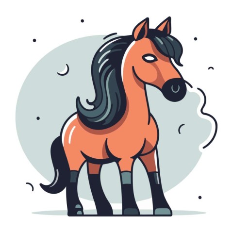 Horse with long mane. Vector illustration in cartoon style.