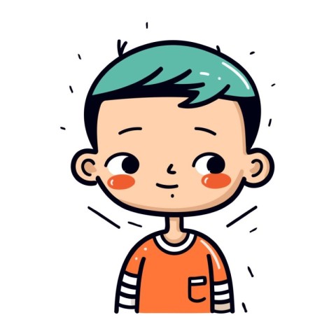 Cute cartoon boy with green hair and blue eyes. Vector illustrat