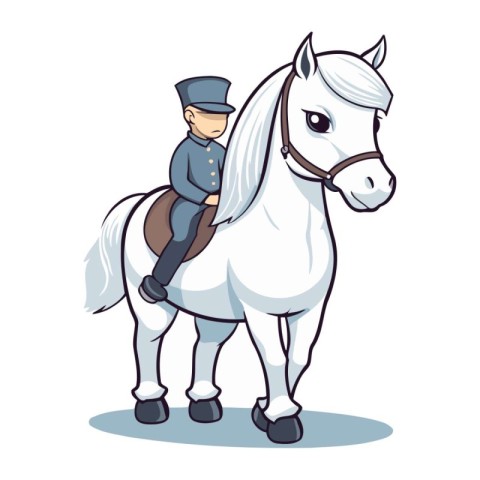 Illustration of a white horse and a police officer on a white ba