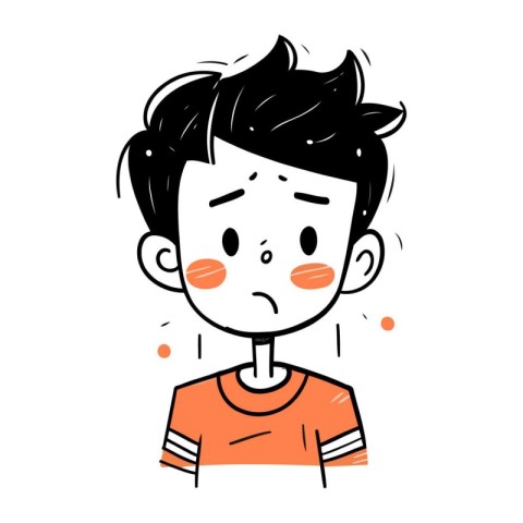 Cute boy with headache and sore throat. vector cartoon illustrat