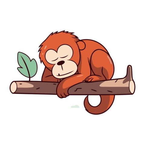 Cute cartoon monkey sitting on a tree branch. Vector illustratio