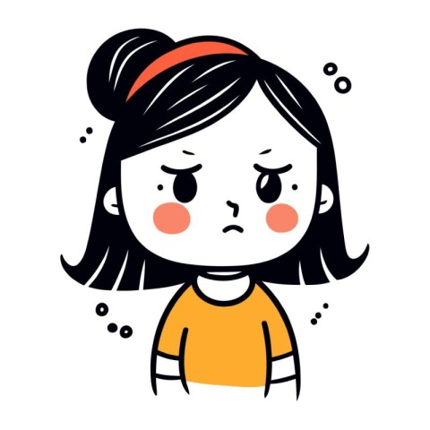 Cute little girl with sad face. Vector illustration in cartoon s