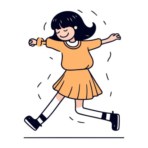 Happy little girl jumping and running. Vector illustration in ca