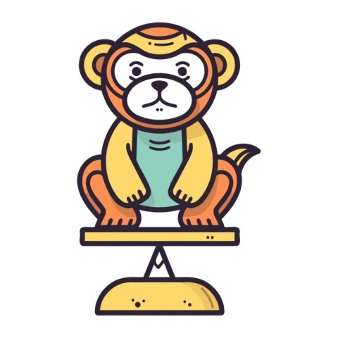 Cute monkey sitting on a seesaw. Vector illustration in cartoon