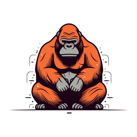 Gorilla sitting. sketch for your design. Vector illustration.