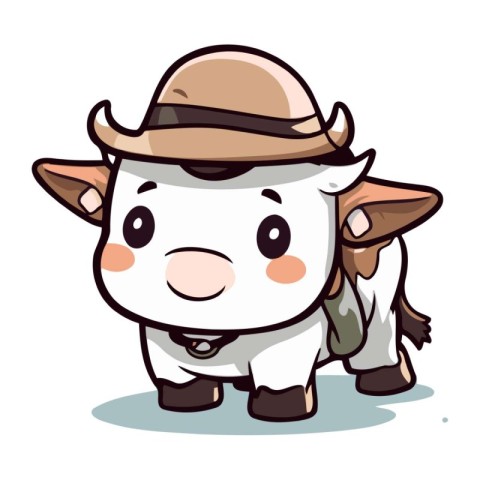 cow in safari hat isolated on white background. Vector illustrat