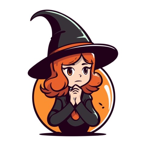 Witch vector illustration. Cartoon witch girl with hat and black