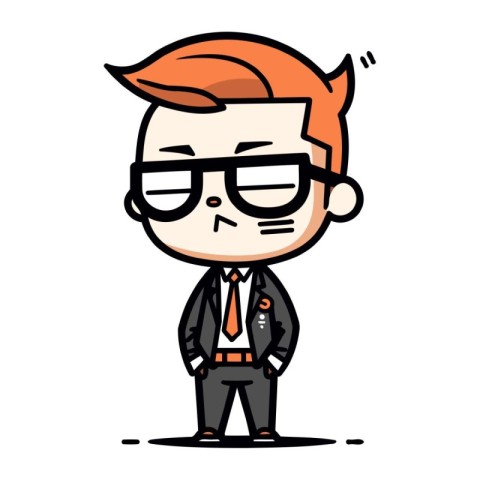 Angry cartoon man wearing glasses and tie. Vector clip art.