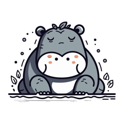 Cute hippo. Vector illustration. Isolated on white background.