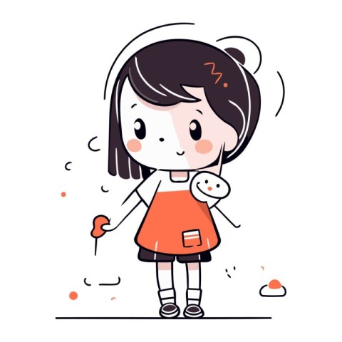 Cute little girl playing with ice cream. Vector illustration in