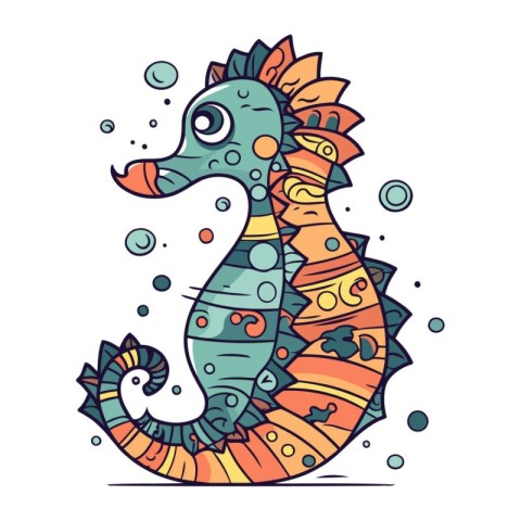 Cute cartoon seahorse. Coloring book for children.