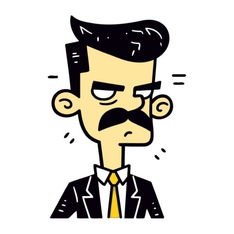 Funny cartoon man with mustache. Vector illustration on white ba