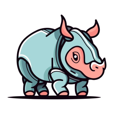 Cartoon rhinoceros. Vector illustration on white background.