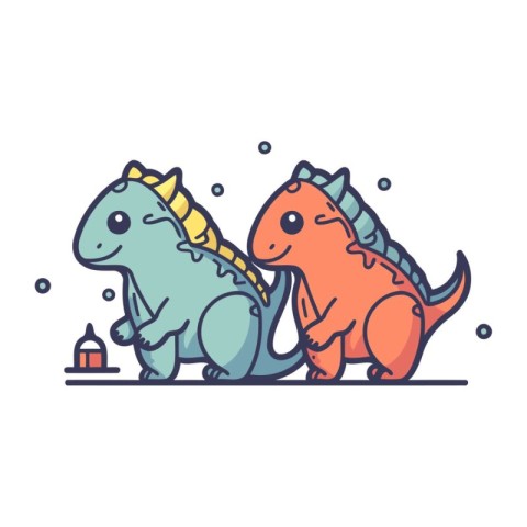 Vector illustration of cute dinosaurs. Cute cartoon stegosaurus