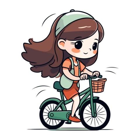 Cute little girl riding bicycle. Vector illustration in cartoon