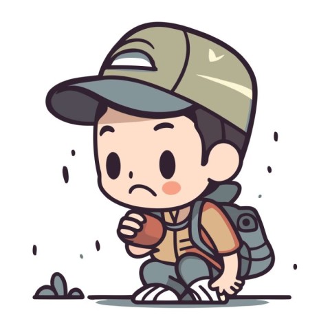 Boy scout with backpack and cap   Colorful Cartoon Vector Illust