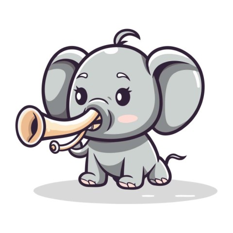 Elephant playing trumpet cute cartoon character vector illustrat