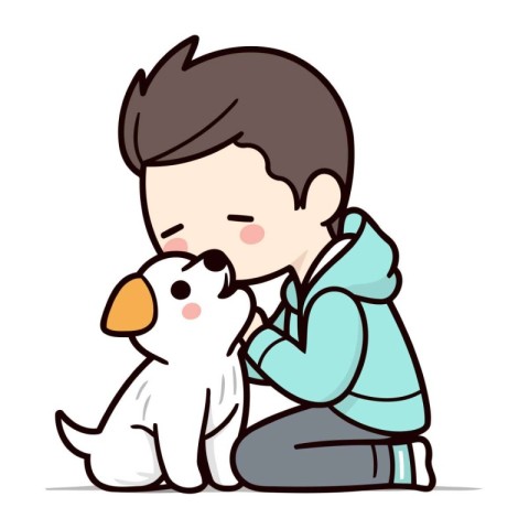 Boy with dog   Cute cartoon boy with dog. vector illustration