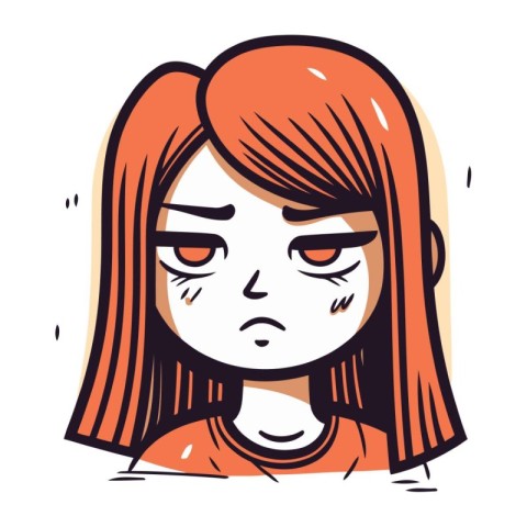 Angry teen girl with red hair. Vector illustration in sketch sty