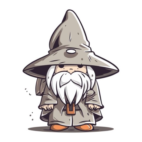 Cartoon illustration of a wizard in a hat with a beard.