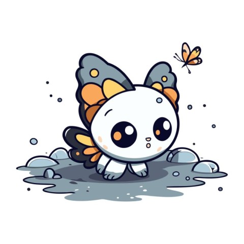 Cute cartoon butterfly in the rain. Vector illustration isolated