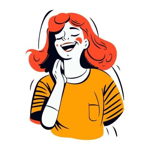 Vector illustration of a girl with red hair. in a yellow T shirt