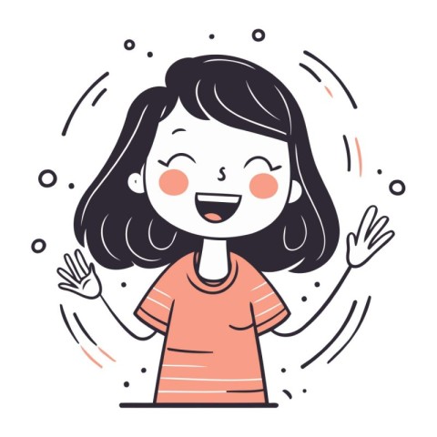 Cute little girl smiling and waving her hands. Vector illustrati