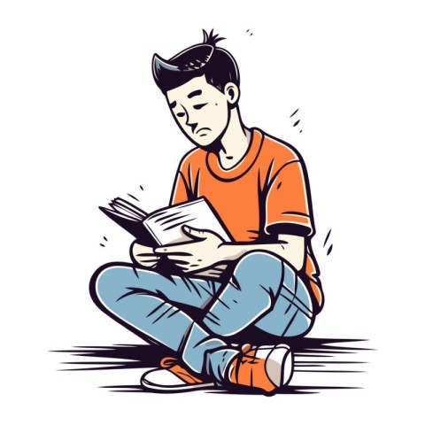 Man reading a book. Vector illustration of a young man reading a