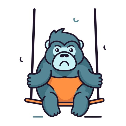 Gorilla sitting on a swing. Vector illustration in flat style