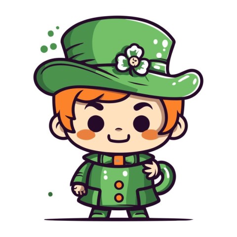 Leprechaun boy with green hat. Vector illustration.