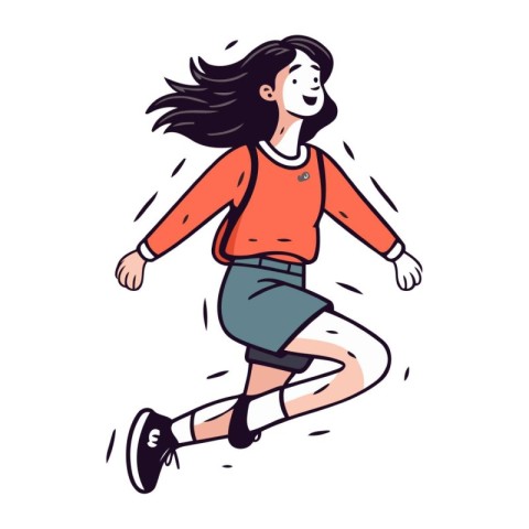 Running woman. Vector illustration in doodle style. Isolated on