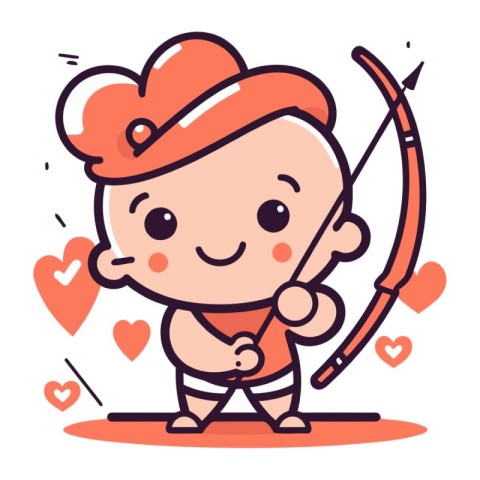 Cupid with bow and arrow. Vector illustration in cartoon style.