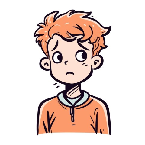 boy with sore throat. vector illustration in doodle style.