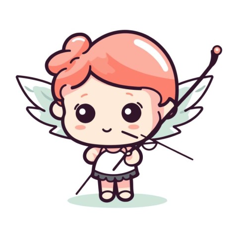 Cute little cupid with wings and bow. Vector illustration.