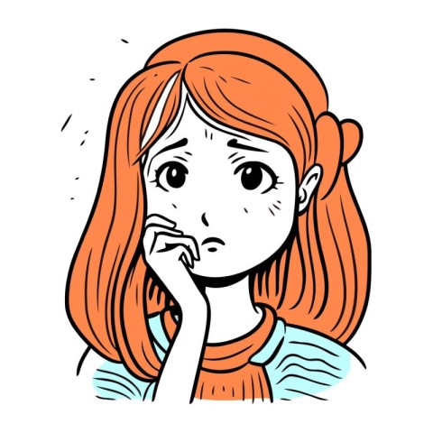 Vector illustration of a red haired girl with a sad expression.