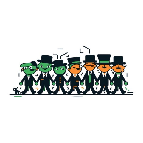 Illustration of a group of gangsters dancing. Vector illustratio