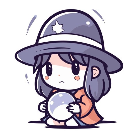 A cute cartoon girl wearing a hat and holding a crystal ball.