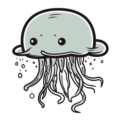 Cute cartoon jellyfish. Vector illustration isolated on white ba