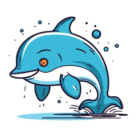 Cartoon dolphin. Hand drawn vector illustration. Isolated on whi