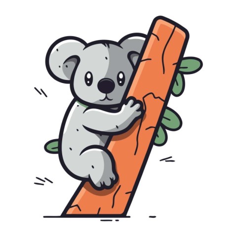 Koala bear climbing a tree. Cute cartoon vector illustration.