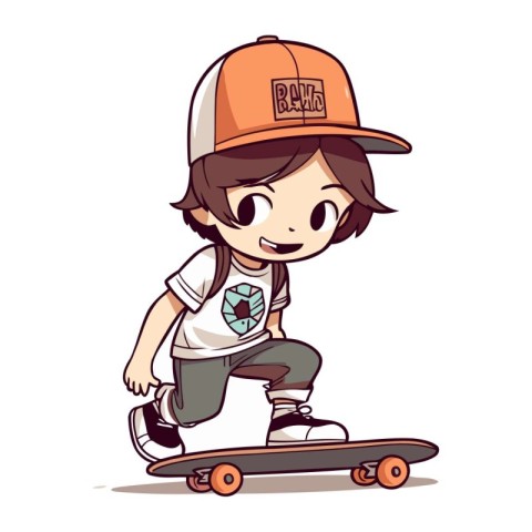 Boy riding skateboard. Vector illustration. Isolated on white ba