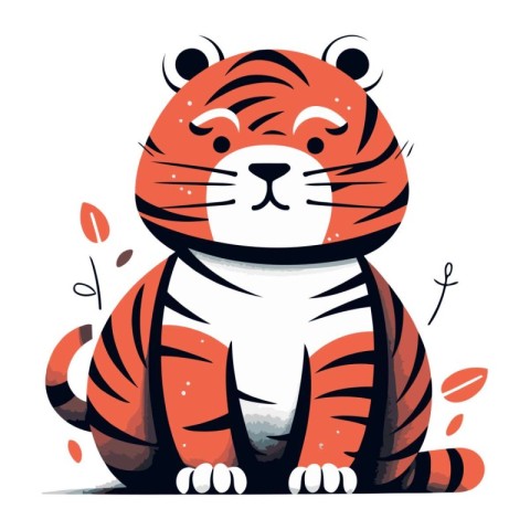 Cute cartoon tiger sitting on a white background. Vector illustr