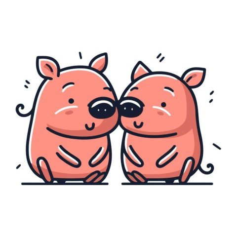 Cute couple of pigs. Vector illustration in doodle style.