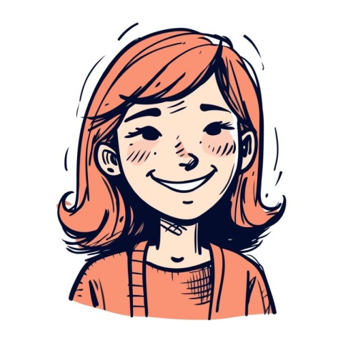 Vector illustration of a smiling girl with red hair and blue eye